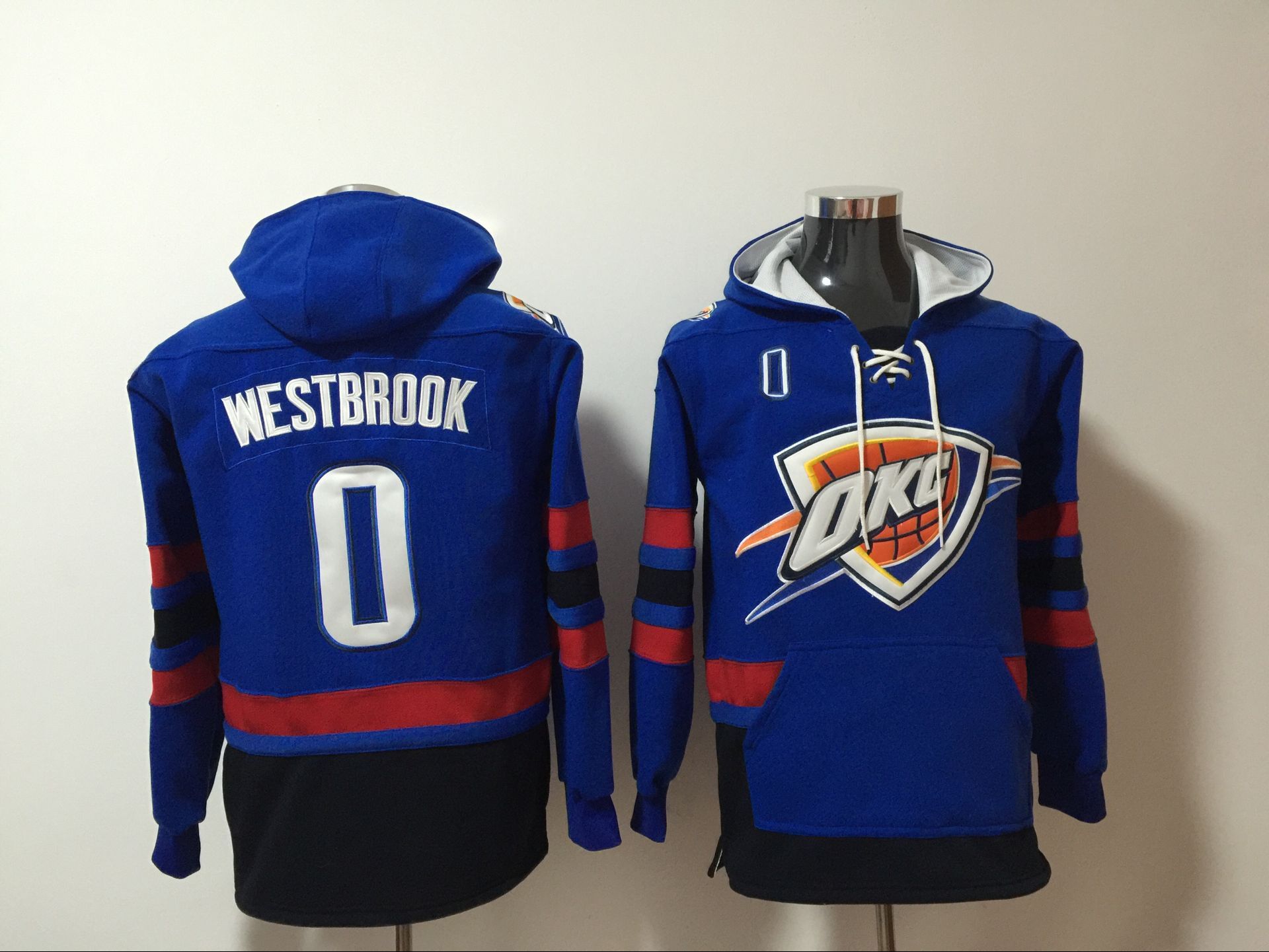 Men 2017 NBA Oklahoma City Thunder #0 Russell Westbrook blue Hoodie->calgary flames->NHL Jersey